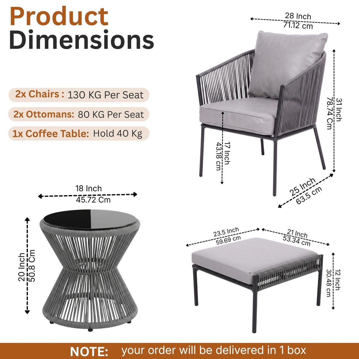 Outdoor 5 Piece Rope Patio Sofa Set (Grey)