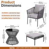 Outdoor 5 Piece Rope Patio Sofa Set (Grey)