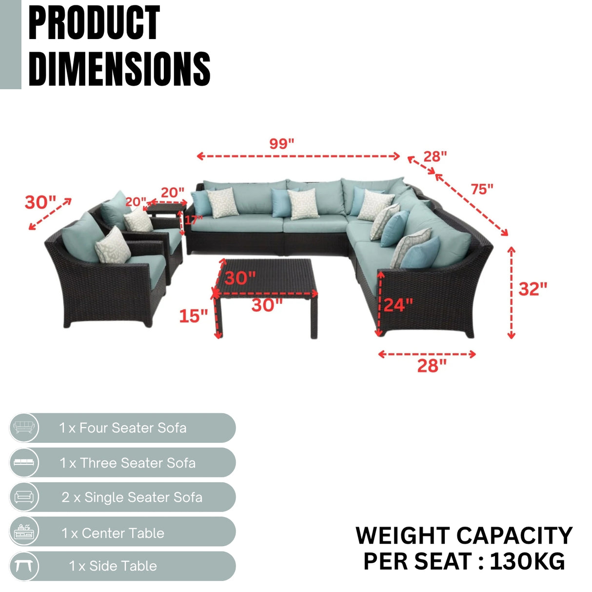All Weather Outdoor Wicker Garden L-Shape Sectional Conversation Set