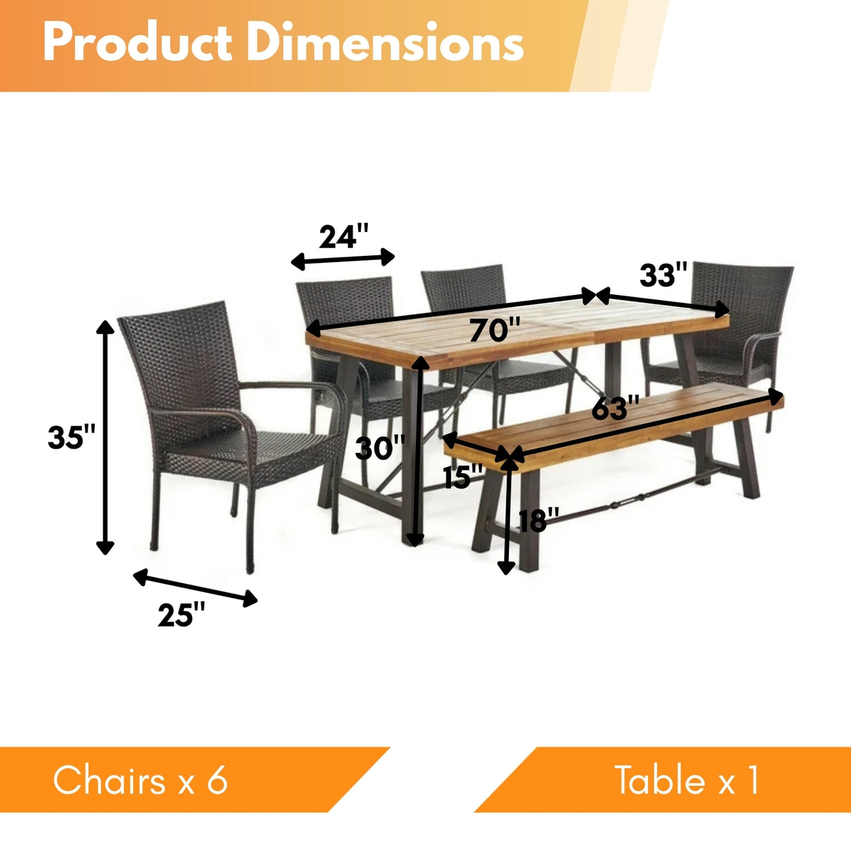 Outdoor All-Weather Resistant Rattan Wicker 6-Piece Dining Set