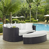 Outdoor Rattan Wicker Daybed (Dark Brown & White)