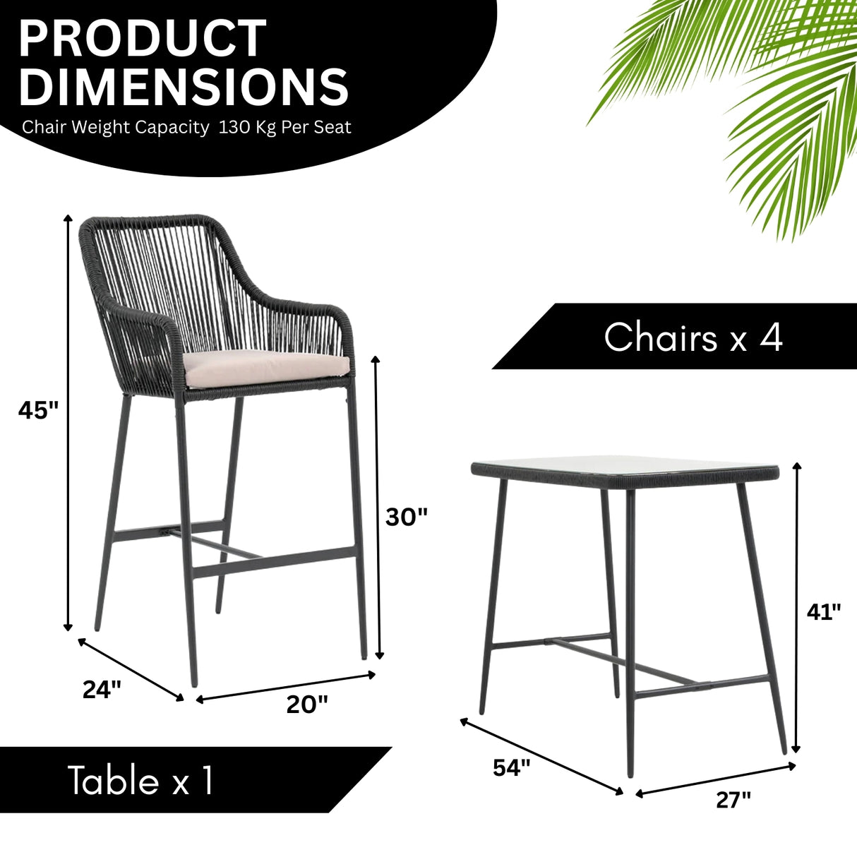 Premium Outdoor Rope 5-Piece Bar Set With a High-Top Table