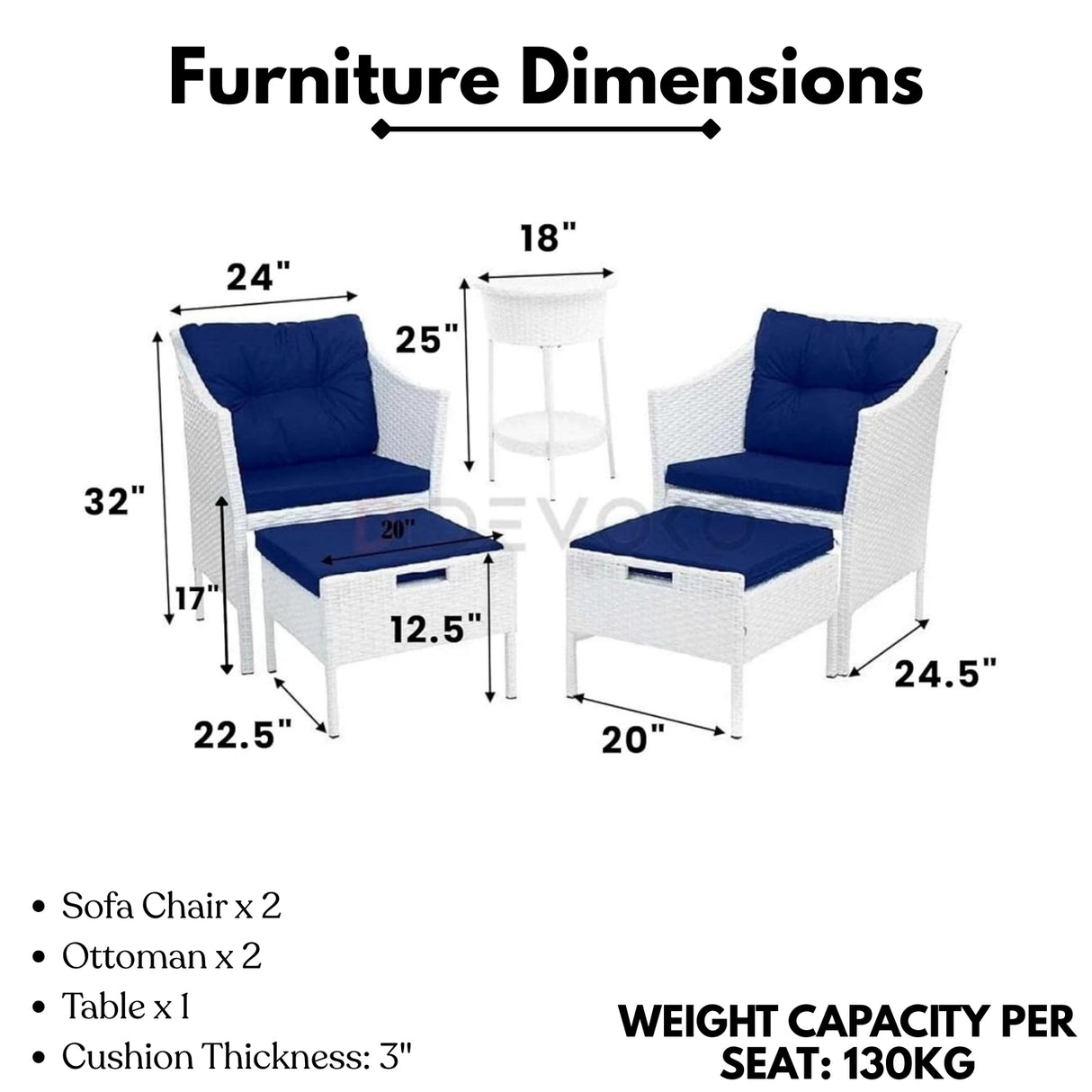 Outdoor Rattan Wicker 5 Piece Patio Sofa Set