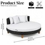 Outdoor All-Weather Rattan Wicker Round Daybed (Black & White)