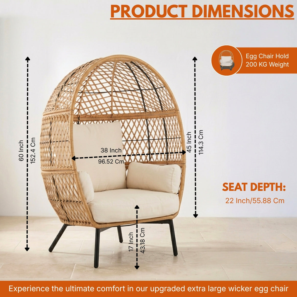 Outdoor Beige Rattan Wicker Lounge Egg Chair