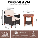 3-Piece Outdoor Wicker Patio Conversation Set (Dark Brown & Cream)