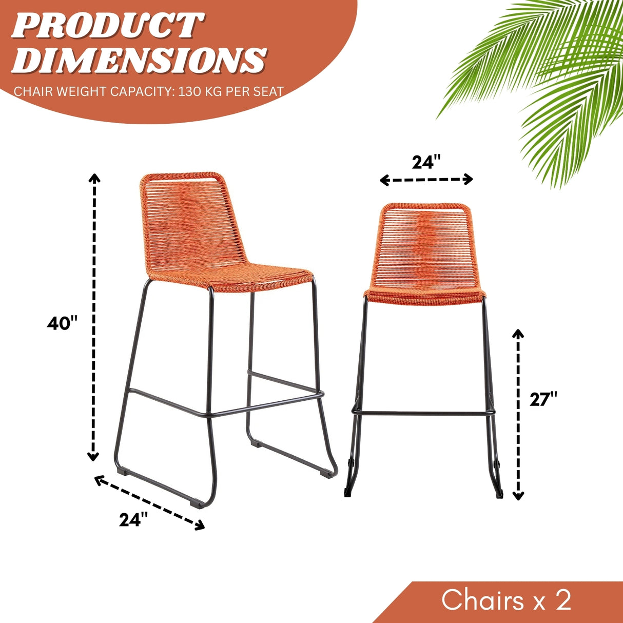 2-Piece Outdoor Rope Bar Chairs – Stylish Comfort Built to Last