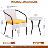 3 Piece Outdoor Wicker Patio Furniture Set (White & Yellow)