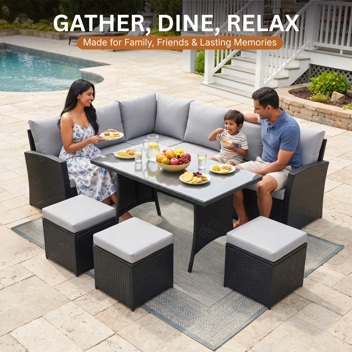 6-Piece All-Weather Wicker Patio Furniture Set (Black/Grey)