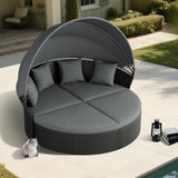 Outdoor Round Canopy Daybed Wicker Patio Furniture Set with Cushions