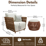 Outdoor Rope 3-Piece Patio Sofa Set (Brown & Off-White)