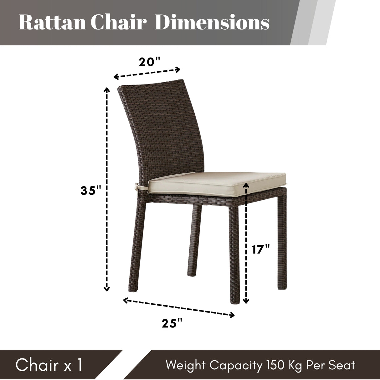 1-Piece Outdoor Rattan Wicker Patio Dining Chair