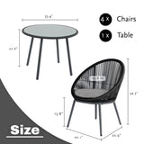 5-Piece Outdoor Patio Dining Set with Rope Chairs & Glass Top Table