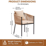 2-Piece Outdoor Rope Patio Dining Chairs