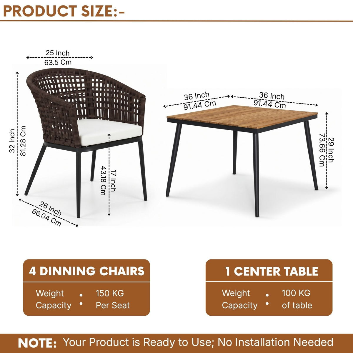 5-Piece Outdoor Patio Dining Set With Wooden Tabletop