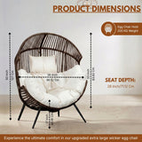 Outdoor Wicker Egg Chair with Plush Cushions (Dark Brown& Off-White)
