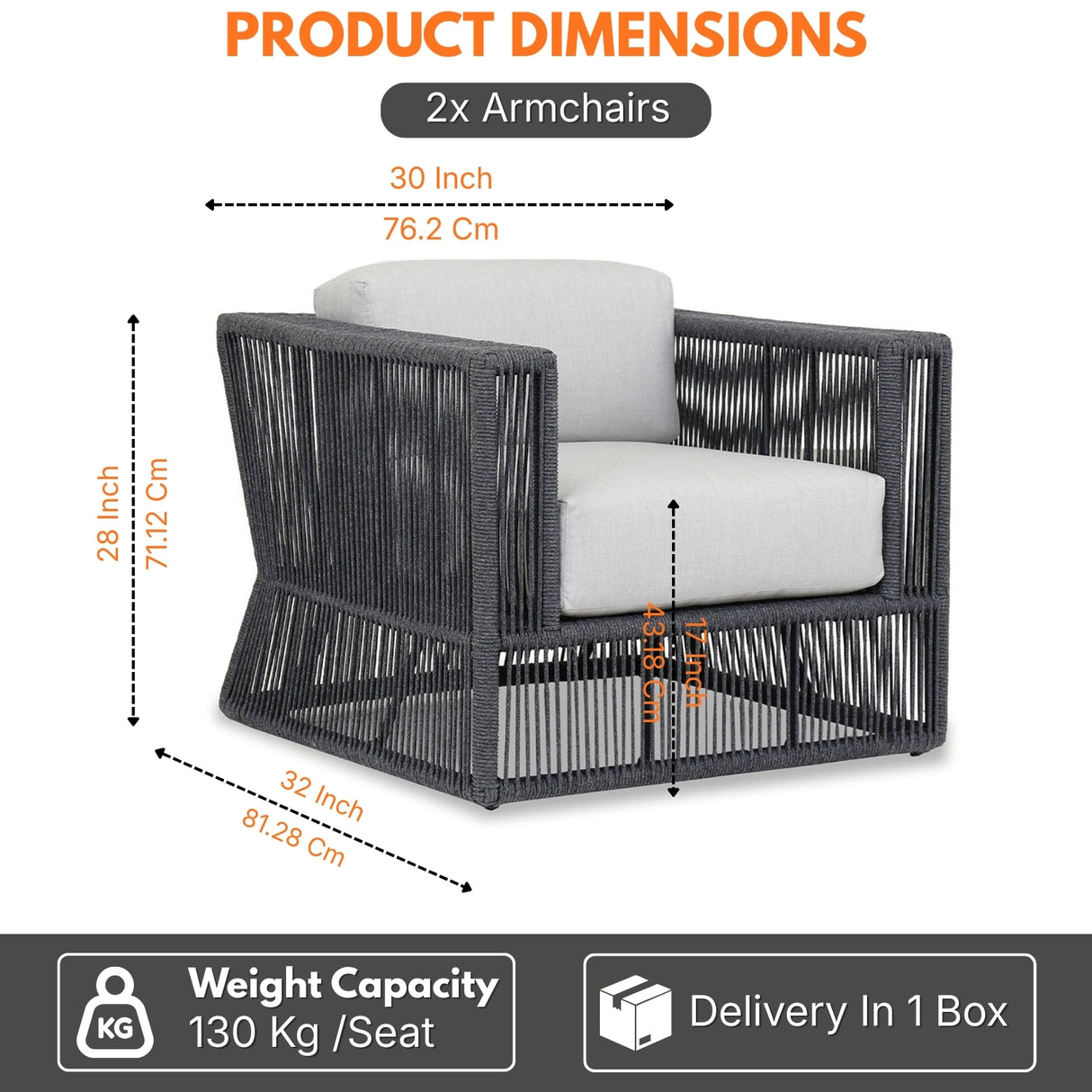 2-Piece Outdoor Rope Sofa Chairs (Grey & Off-White)
