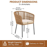2-Piece Outdoor Rope Patio Dining Chairs