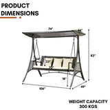 Outdoor Rattan Wicker 3-Seat Patio Swing Chair with Shade & Cushions