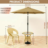 Outdoor Wicker 3-Piece Patio Set with Outdoor Umbrella