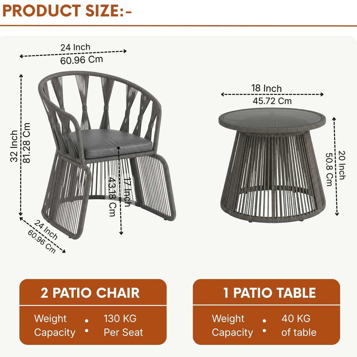 Outdoor Rope 3-Piece Patio Set (Grey & Dark Grey)
