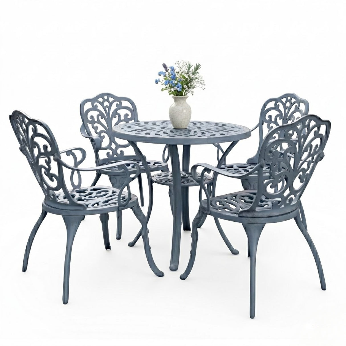Outdoor Cast Aluminum 5-Piece Patio Conversation Set (Grey)