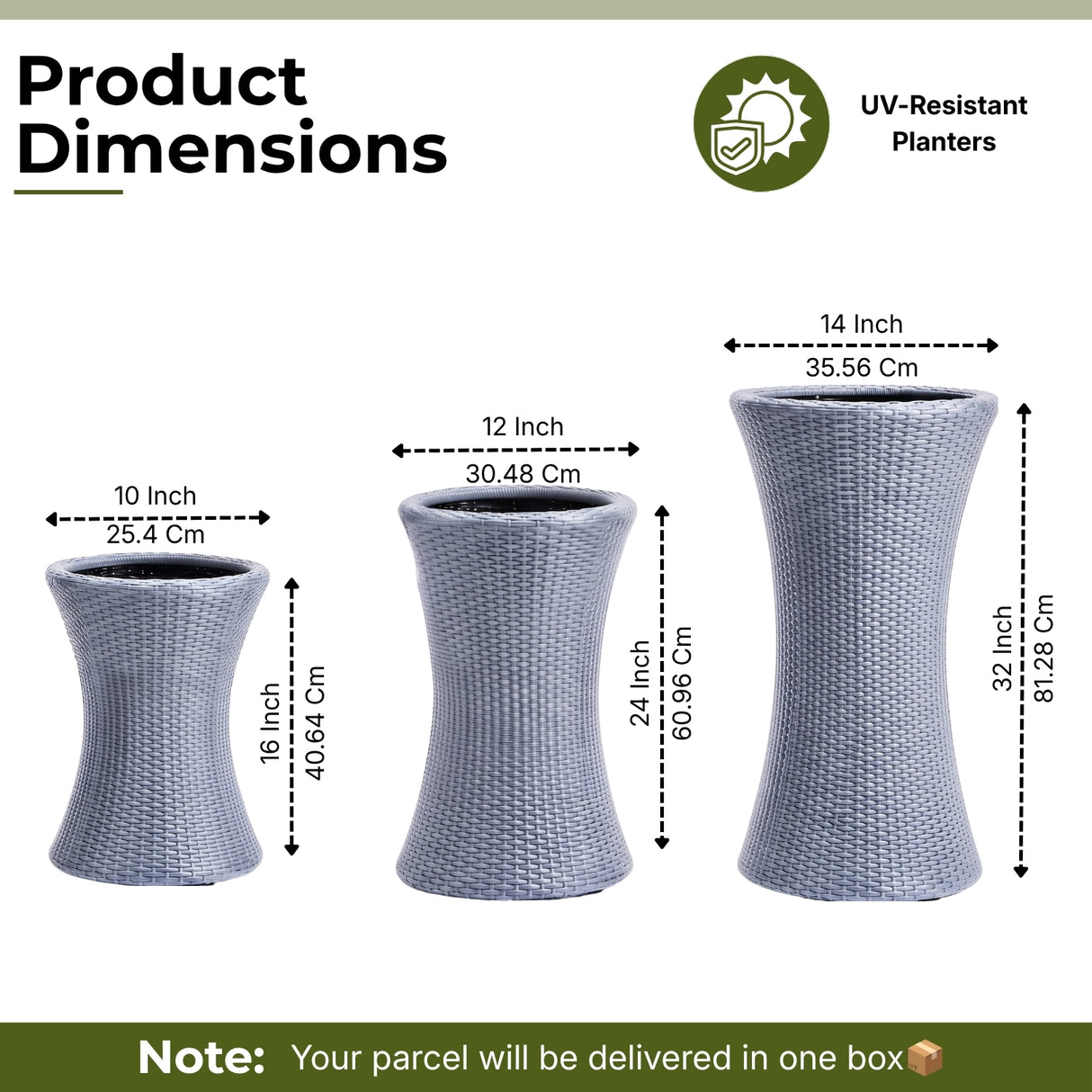 Outdoor Hourglass Design Set of 3 Wicker Planters (Silver Grey)