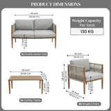 Outdoor Rope Sofa Set with Teak Wood Frames (Grey)