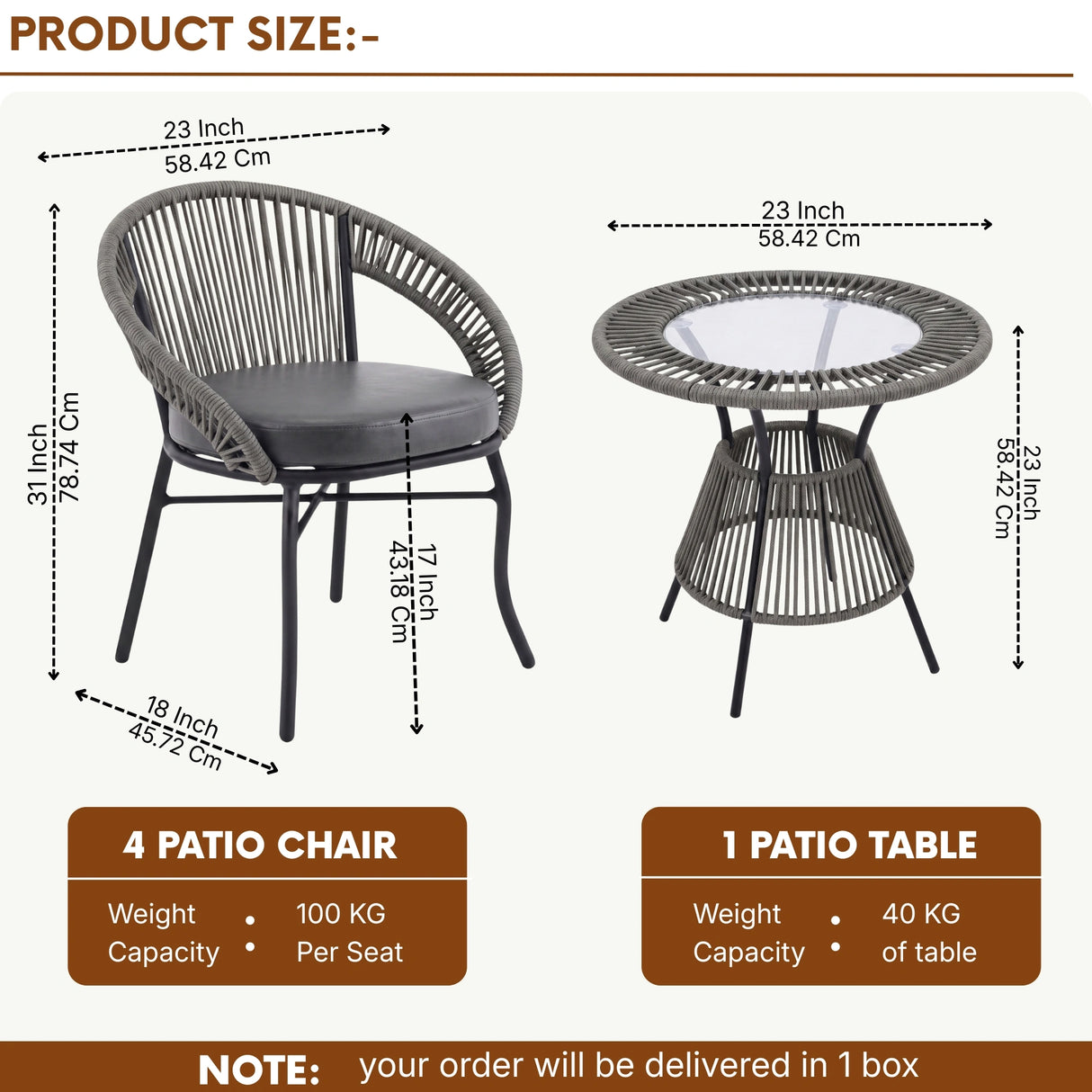 Outdoor 4-Seater Patio Rope Conversation Set (Grey & Dark Grey)