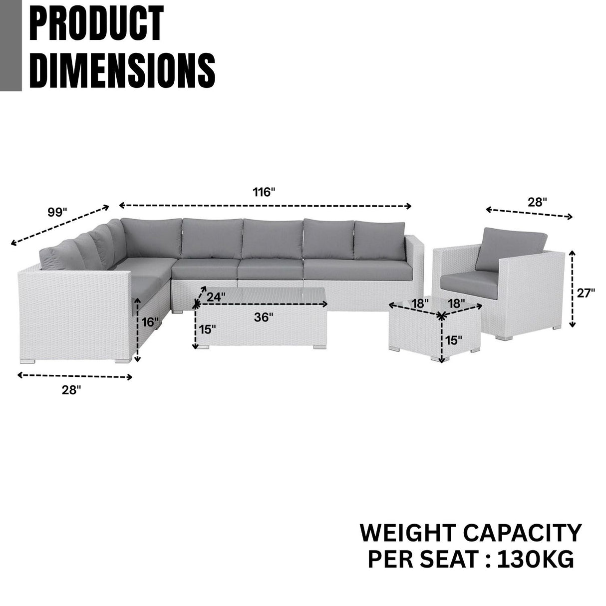 7-Piece L-Shaped Outdoor Sectional Sofa
