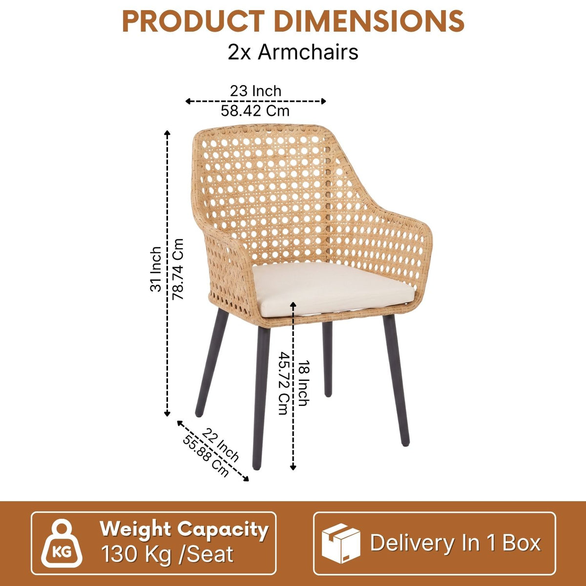 2-Piece Outdoor Rattan Wicker Patio Dining Chairs