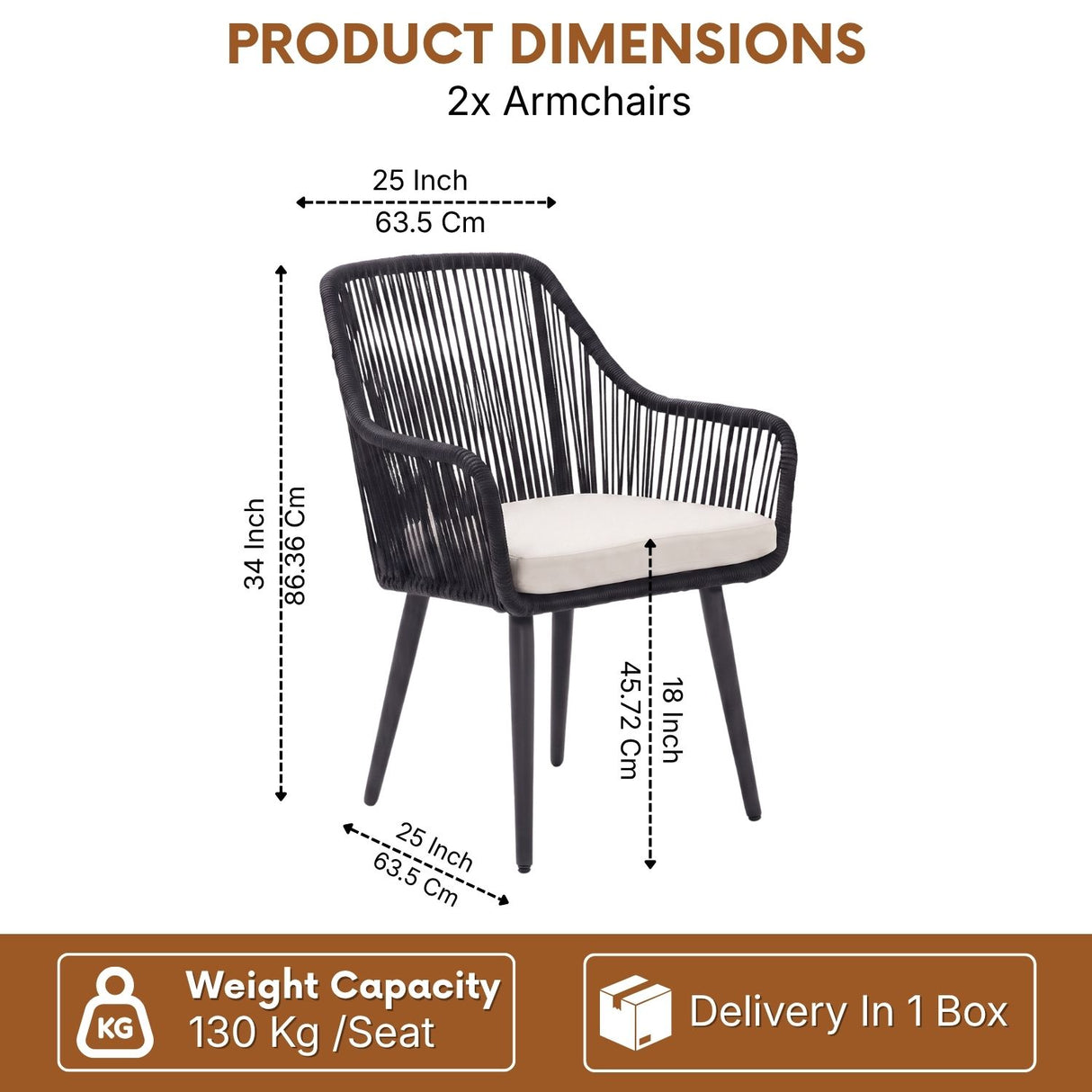2-Piece Outdoor Rope Patio Dining Chairs