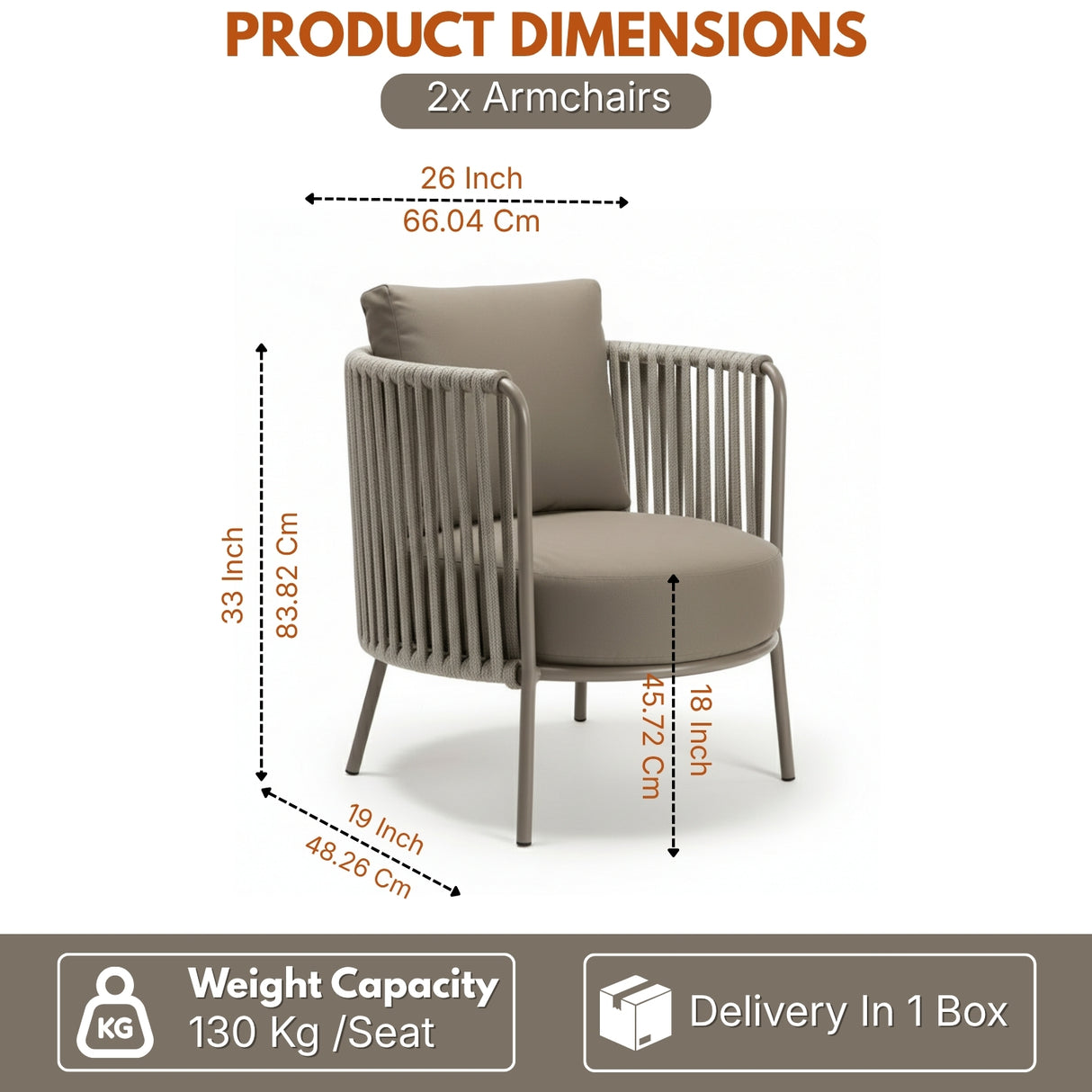 2-Piece Outdoor Rope Sofa Chairs (Grey)