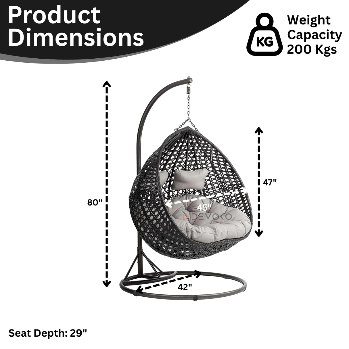 Double Seater Rattan & Wicker Swing (Black & Grey)