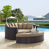 Outdoor Rattan Wicker Daybed (Dark Brown & Beige)