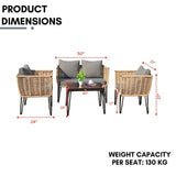 Outdoor Rope 4-Piece Patio Sofa Set with Glass Top Table (Beige & Dark Grey)