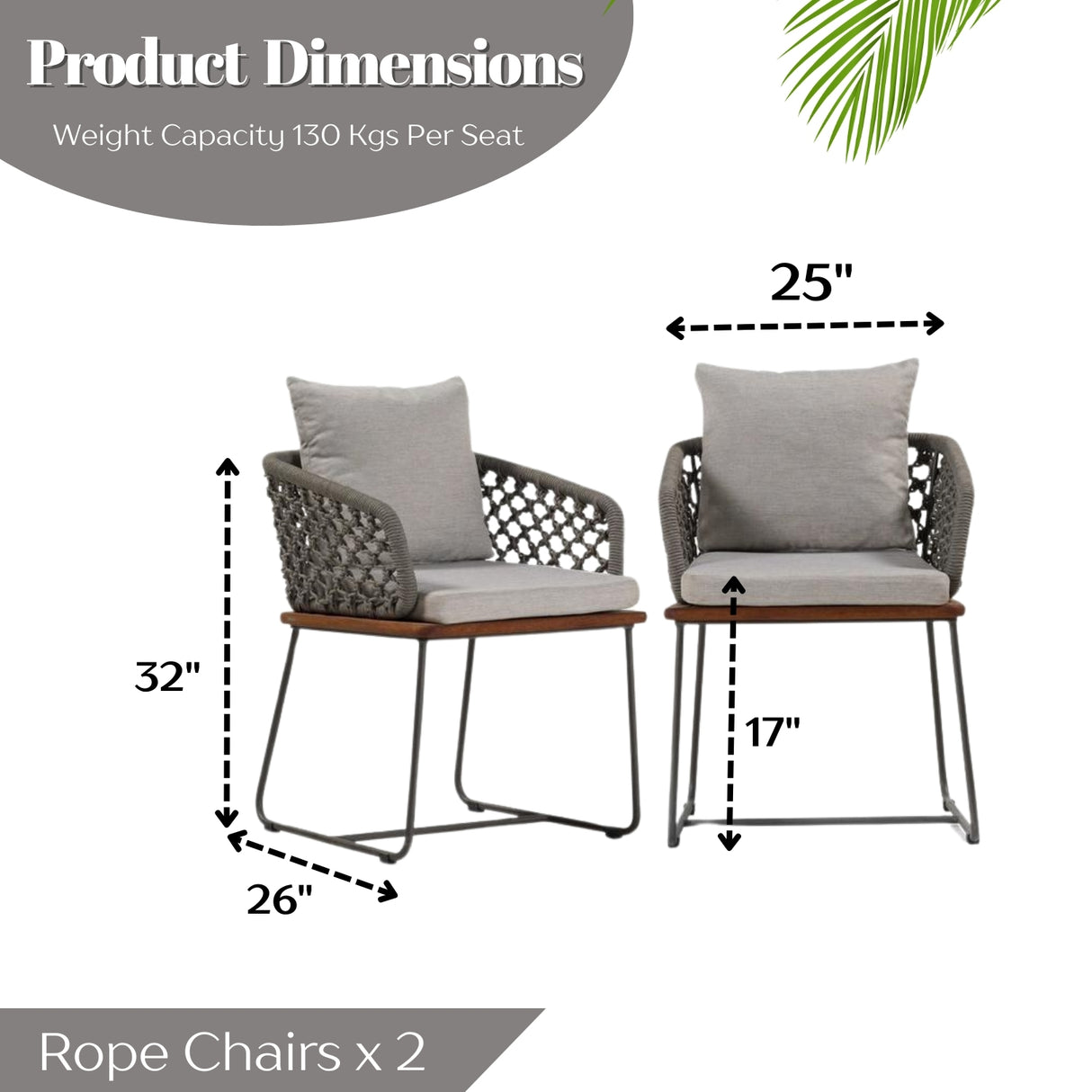 Outdoor Rope 2-Piece Patio Chairs With Wooden Base