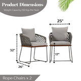 Outdoor Rope 2-Piece Patio Chairs With Wooden Base