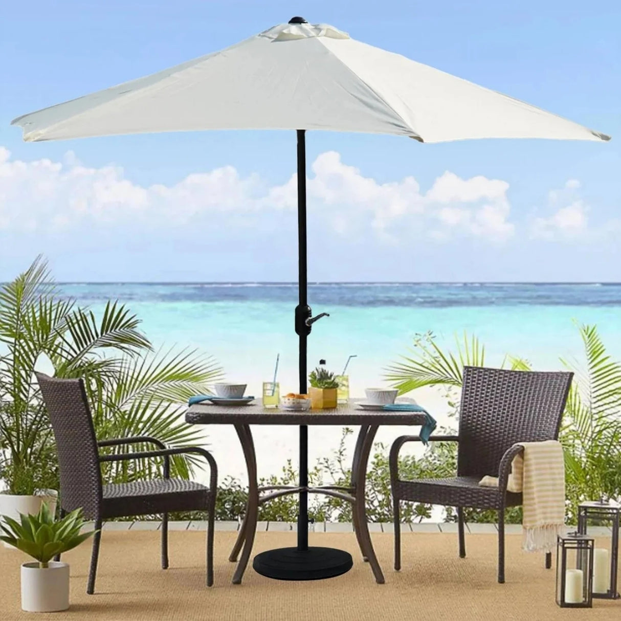 9ft White Color Outdoor Patio Umbrella with Centre Pole