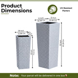 2-Piece Outdoor Rattan Wicker Tall Square Planters (Silver Grey)
