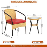 3 Piece Outdoor Wicker Patio Furniture Set (Beige & Red)