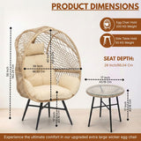 Outdoor Wicker Egg Chair with Glass Top Side Table (Beige & Cream)