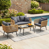 Outdoor Rope 4 Seater Conversation Furniture Set (Beige & Dark Grey)