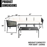 Outdoor Black Rope L-Shape All Weather Sectional Sofa Set