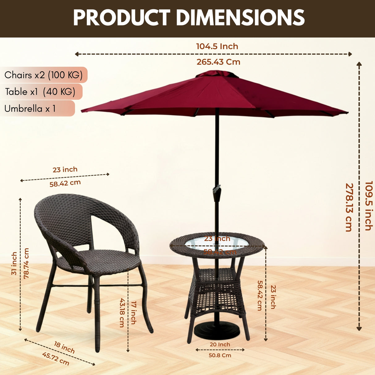Outdoor Wicker 3-Piece Patio Set with Outdoor Umbrella