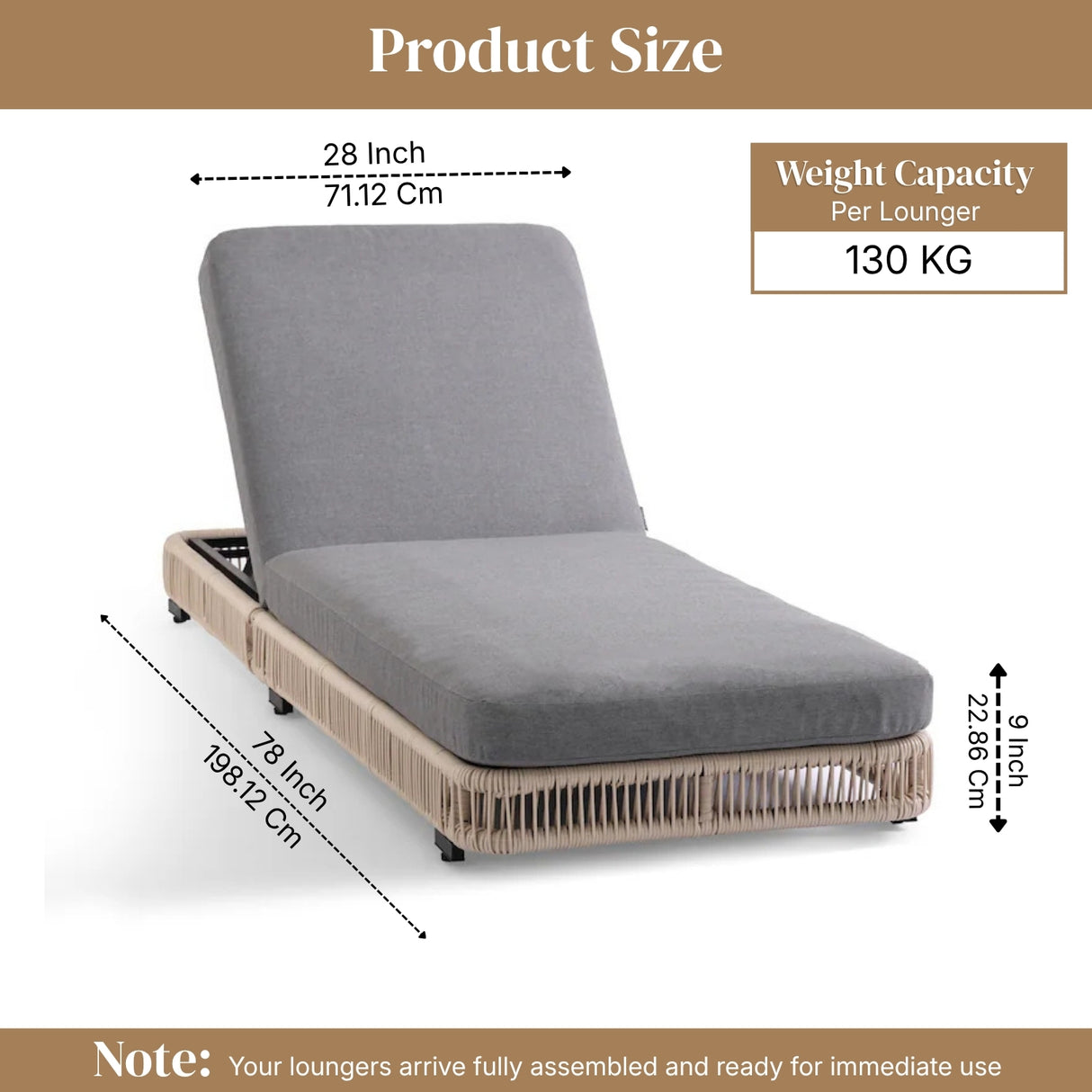 Outdoor Rope Lounger Set of 2 with Adjustable Backrest (Beige & Grey)