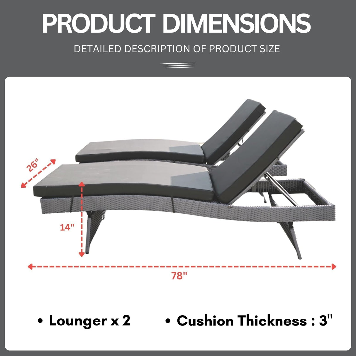 All-Weather HDPE Wicker Outdoor Chaise Lounge Chair Set of 2
