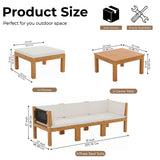 Outdoor Teak Wood & Rope L-Shape Sofa Set (Black & White)