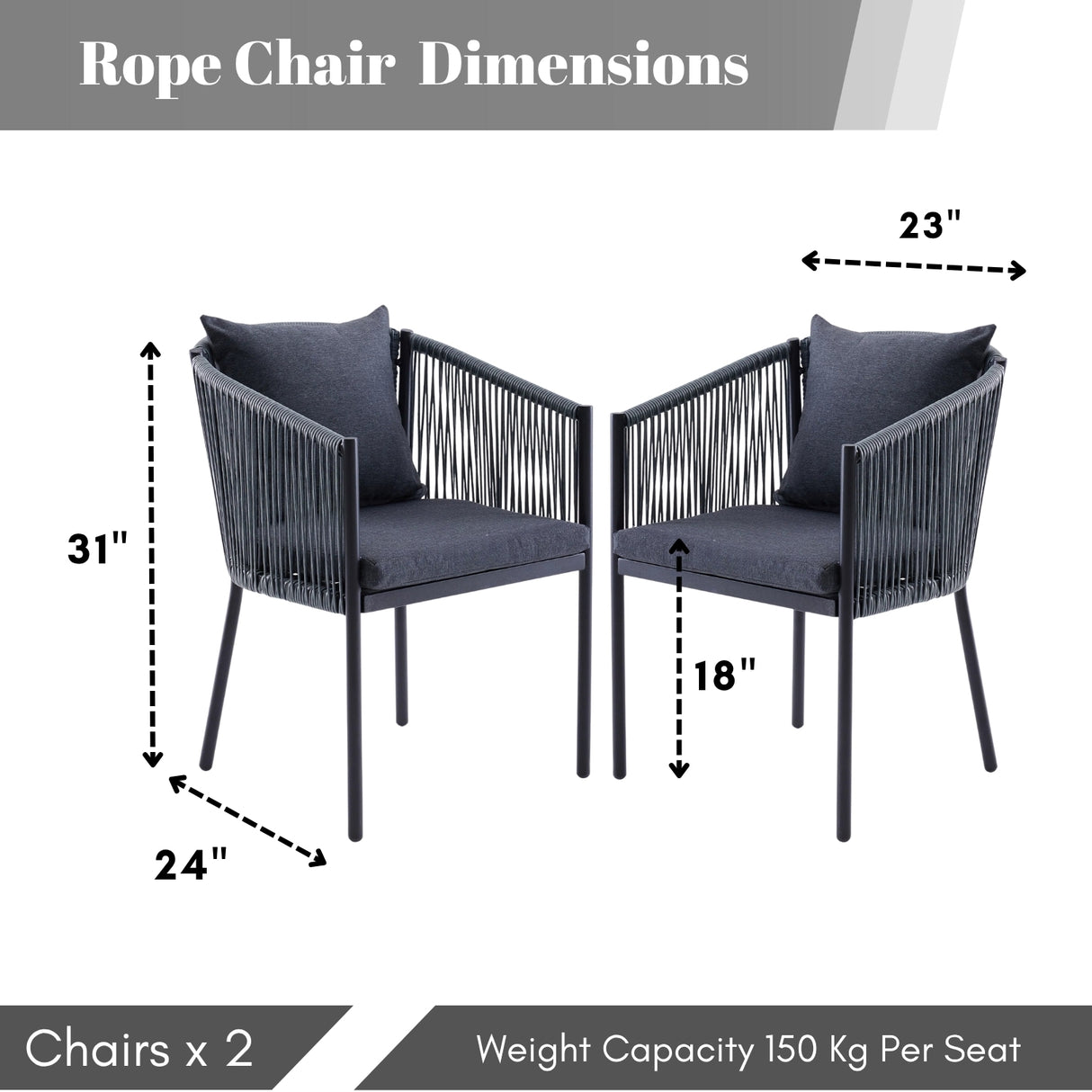 2-Piece Outdoor Rope Patio Dining Chairs