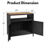Outdoor Rattan Wicker Bar Table With Wooden Top
